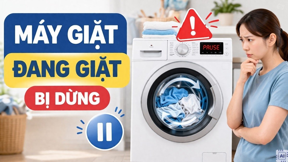 Máy giặt đang giặt bị dừng: Nguyên nhân và cách khắc phục nhanh tại nhà